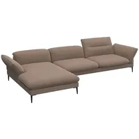 FLEXLUX Ecksofa Salino, Funktionssofa mit Recamiere, Relaxsofa, Ecksofa, Sofa mit Arm- und Kopfteil-Verstellungen, Kaltschaum & Stahl-Wellen braun