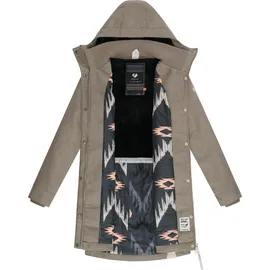 Ragwear Damen atmungsaktiver langer Wintermantel in Wollmantel-Optik warme Winterjacke Jannisa Coat YOUMODO Stone Brown25 Gr. S - S