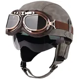 Motorrad Halbhelme Retro Halbschalenhelm JetHelm mit Visier Schnellverschluss Schnalle für Cruiser Chopper Biker Moped Halbschalenhelm mit ECE