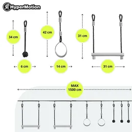 Mamabrum Ninja Hindernislauf Kinder Slackline Set 7 Hindernisse, 15m Max 113kg