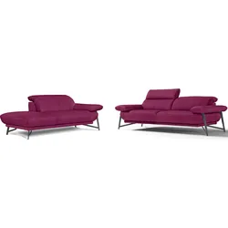 Polstergarnitur EGOITALIANO "Anais, Design mit hohem Sitzkomfort für mehr Bequemlichkeit", pink (fuchsia), Luxus-Microfaser, Ottomane Armlehne rechts, Sitzmöbel-Sets, Set: bestehend aus Sofa und Ottomane, inkl. Kopfteilverstellung
