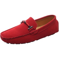 Jamron Herren Elegant Schnalle Halbschuhe Komfort Wildleder Fahrschuhe Stilvoll Mokassin Slippers Hausschuhe Pantoffeln Rot SN19020 EU47