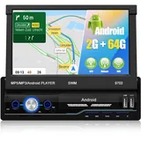 [2GB+64GB] CAMECHO 1 Din Android 13 Autoradio mit Navi, 7 Zoll Ausfahrbares Flip Out Display Autoradio mit WiFi Verbunden/GPS/Bluetooth/FM Empfänger/USB/EQ/Mirror Link +Rückfahrkamera