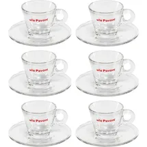 La Pavoni 6 Glas-Espresso- Tassen mit Untertassen