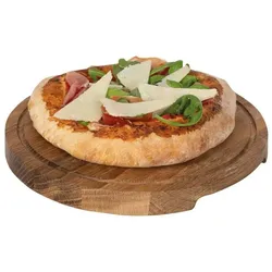 Boska Pizzabrett Friends S / Servierbrett aus Eichenholz / Pizza, Tapas und kleinere Speisen / Praktische Auffangrinne / Braun / ⌀ 24 cm