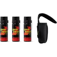 Protect Pfefferspray Breitstrahl 40 ml 50 ml 63 ml + hochwertiges Coptex Holster Etui schwarz Polyester Halterung für Gürtel und Molle System (1 Holster + 3 Spray, 50 ml + Clip)