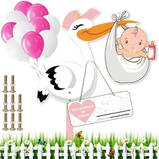 Klapperstorch SET zur Geburt Baby,Baby Geburt Klapperstorch Set,Kazaigou Storch Geburt für Draussen,Klapperstorch Zur Geburt Draußen,Holzstorch Zur Geburt,Storch Geburt Storch für Draussen