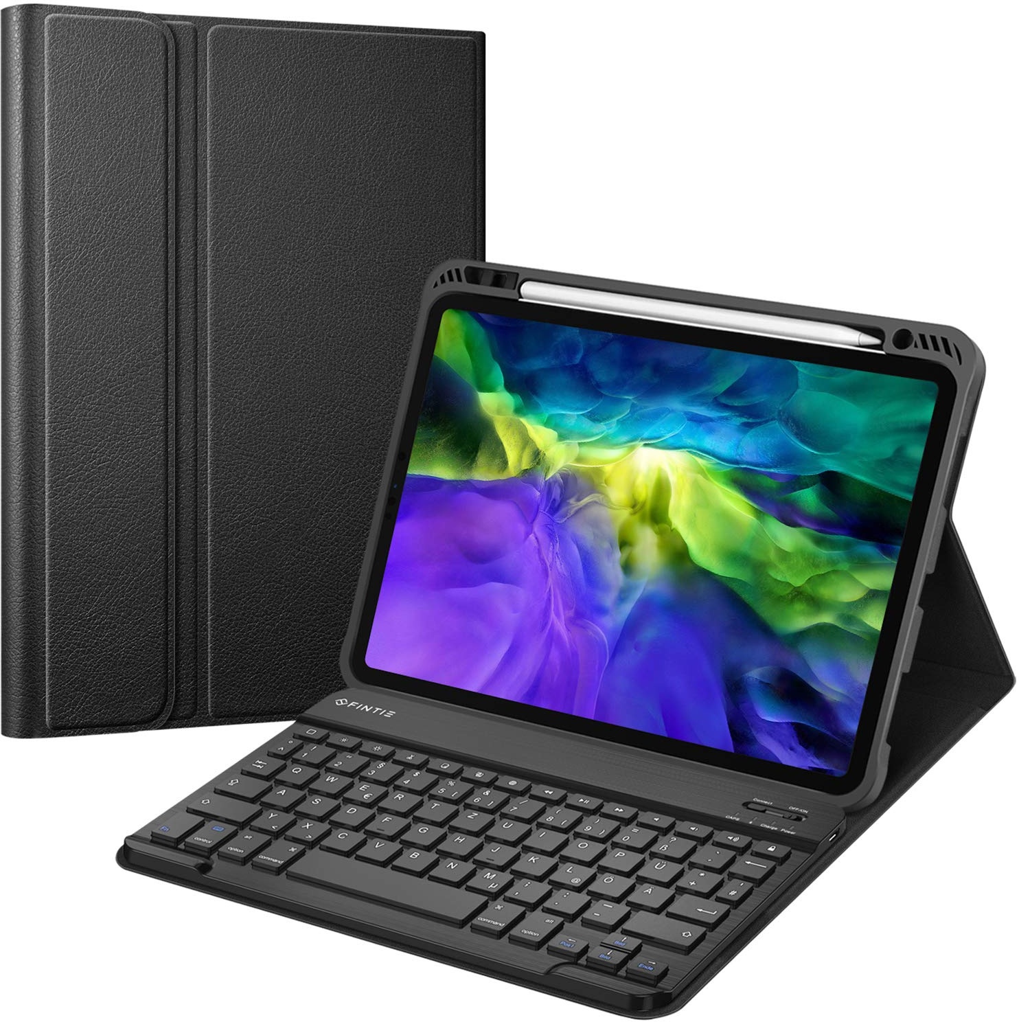 Fintie Tastatur Hülle für iPad Pro 11 Zoll 2020 & 2018, Soft TPU Rückseite Gehäuse Schutzhülle mit Pencil Halter, magnetisch Abnehmbarer Bluetooth Tastatur mit QWERTZ Layout, Schwarz