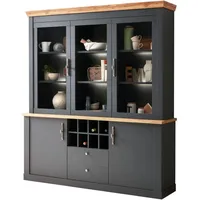 Furn.design Buffetschrank grau Eiche Wotan Landhaus Vitrinenschrank mit Flaschenregal