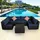 MuCoLa Gartenmöbel 7tlg. Sitzgruppe Polyrattan Sofa Sitzkissen Lounge Sitzgarnitur Set Couch Gartenset Essgruppe - Schwarz/Blau - Schwarz