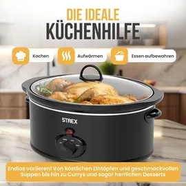 strex Schongarer Slowcooker 6.5L - Herausnehmbarer Keramik-Innenbehälter - Warmhaltefunktion - Slow Cooker - Schwarz