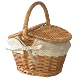 Herbests Handgemachte Weidenkorb Picknick Korb mit Deckel und Griff & Liner Geschenkkorb Wicker Camping Obstkorb Einkaufskorb Aufbewahrungskorb Rattankorb Tragekorb