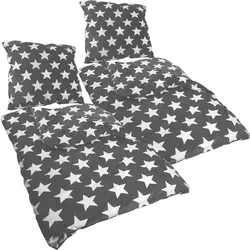 NYVI Winter Bettwäsche CozyStar Soft 4-teilig 1x Bettbezug 135x200 + 1x Kissenbezug 80x80 Sterne Grau