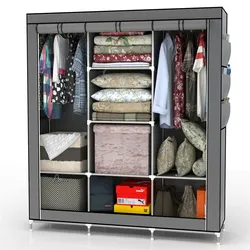 Intirilife Faltschrank 130x175x45 cm in ASCH GRAU - mit Reißverschluss Stoffschrank Kleiderschrank mit Kleiderstange, Fächern und Seitentasche