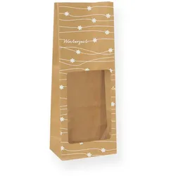 Nette 500 Blockbodenbeutel braun Motiv "Winterzeit" mit Fenster 11+6x23,5cm
