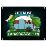 trendaffe Zuhause ist wo wir parken Metallschild mit Camping Motiv Wohnwagen Wohnmobil