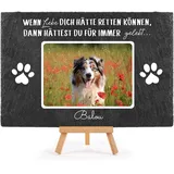 PfotenSchild Schieferplatte Gedenktafel für Hund & Katze - mit Foto und Name Bedrucken - wundervoller Spruch - Tiergrabstein, wetterfest - Schiefertafel 20x30cm I personalisiert