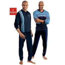 LE JOGGER le jogger® Pyjama (Packung, 4 tlg., 2 Stück) Schlafanzug für Herren in langer Form blau 44/46 (S)