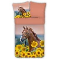 Kinderbettwäsche Pferd Sonnenblumen Trendy Bedding, ESPiCO, Renforcé, 2 teilig, Pferd, Sonnenblumen, Landschaft braun|bunt|gelb|rosa