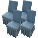 WYLEBER Stuhlhussen für Esszimmerstühle mit Langem Rock,Stuhlhussen für Esszimmer 2er-/4er-/6er-Set,Universelle rutschfeste Stuhlbezug für Küche Hochzeits Feier Bankett(Blue,4 Set)