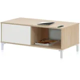 Habitdesign Wohnzimmer-Couchtisch mit einer Schublade und einem Tagesfach, Farbe Weiß und Eiche, 100 x 40 x 50 cm