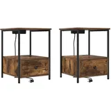vidaXL Nachttisch mit Ladestation 2 pcs Räuchereiche Holzwerkstoff