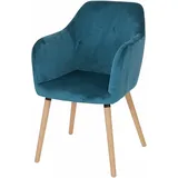 Esszimmerstuhl Malmö T381, Lehnstuhl Stuhl, 50er Jahre Design, Samt petrol-blau