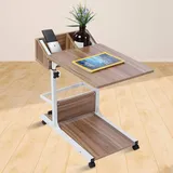 SOULONG Beistelltisch,Computertisch Seitentisch in C-Form Schreibtisch Laptoptisch Wohnzimmertisch auf Rollen Höhenverstellbar 50-80cm