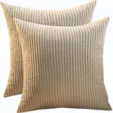 Kissenbezug 80x80 2er Set,Kopfkissenbezug 80x80,Kissenbezüge 60X60,Kord Zierkissenbezug Dekokissen Sofakissen Bezug Groß Kissenhülle Dekorative Weiche Zierkissenbezüge(Light Khaki,45x45 cm)