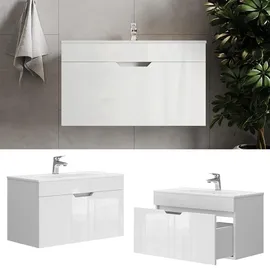 Vicco Waschbeckenunterschrank 2 Teile 80 x 46,2 x 40 cm Weiß Hochglanz