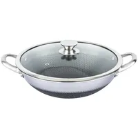 4big.fun Wok Bratpfanne aus Edelstahl 36 cm Antihaft Wabenstruktur Wokpfanne mit Glasdeckel Asia Schmortopf ofenfest Induktion