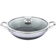 4big.fun Wok Bratpfanne aus Edelstahl 36 cm Antihaft Wabenstruktur Wokpfanne mit Glasdeckel Asia Schmortopf ofenfest Induktion