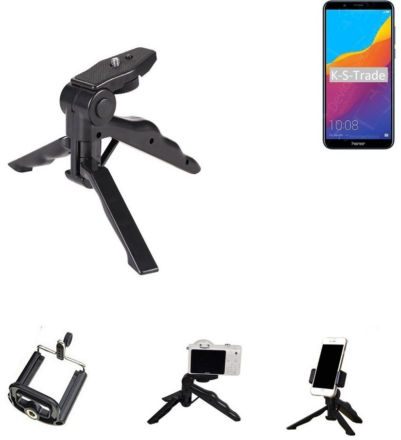K-S-Trade für Huawei Honor 7C Pro Smartphone-Halterung, (Stativ Tisch-Ständer Dreibein Handy-Stativ Ständer Mini-Stativ) schwarz