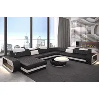 Sofa Dreams Wohnlandschaft Ledercouch Sofa Leder Berlin XXL U Form Ledersofa, Couch, mit LED, wahlweise mit Bettfunktion als Schlafsofa, Designersofa schwarz