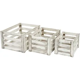 Mendler Holzkiste 3er Set shabby weiß