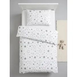 TupTam Kinder Gemusterte Bettdecken Set Ganzjahresdecke Bettdecke Kopfkissen Flachkissen 2tlg., Farbe: Sterne Grau/Weiß, Größe: 135x100 cm