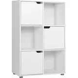 Woltu Bücherregal Bücherschrank Standregal Aufbewahrungregal Raumteiler Büroregal Aktenschrank, mit 3 Türen, 6 Fächer, 29 x 91 x 59,6 cm,Weiß SK001ws