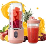 Tragbarer Mixer, 400ml Mixer Smoothie Maker to Go, Portable Blender mit Ersatzbecher, Wiederaufladbarem Mini Standmixer, Smoothie Blender mit 6-Klingen Edelstahl für Smoothies und Shakes(Rosa)