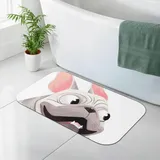 Badematte mit französischer Bulldogge, Kieselgur, 50 x 80 cm, super saugfähig, schnell trocknend, rutschfest, für Dusche, Badezimmer, Badewanne