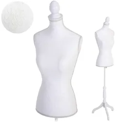 Schneiderpuppe T220, Schaufensterpuppe Torso weiblich, Schaumstoff ~ Wei√ü mit Spitze