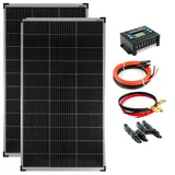 Solartronics Solar Set 2x 140W monokristalline Solarmodul + 20A Laderegler blau + Solarkabel + Batteriekabel + Solarstecker Photovoltaik Inselanlage