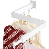 JAUREE wäscheständer wandmontage, platzsparender und zusammen klappbarer kleiderstange wandmontage,dreifach ausziehbarer tri-fold Wäscheständer für drinnen und draußen mit 18 Haken, weiß