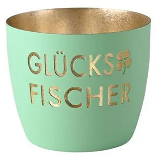 Giftcompany Windlicht Madras Glücksfischer Aqua/Gold Eisen Höhe 8,5 cm