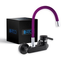 ATCO® Wandarmatur schwarz-violett Spültischarmatur Küchenarmatur Schwenkbar