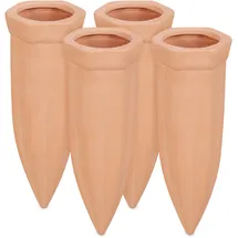 Relaxdays Tonspitzen Bewässerung 4er Set Gießhilfe für 1,5 l PET Flaschen HBT 15 x 5,5 x 5 cm terracotta