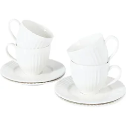 Tassen 4er Set mit Untertellern COWSLIP Porzellan Weiß
