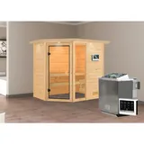 Karibu Jada inkl. 9 kW Bio-Kombiofen + ext. Steuerung + mit Dachkranz