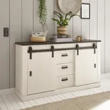 Home Affaire Sideboard HOME AFFAIRE "SHERWOOD", weiß (pinie weiß dekor), B:161cm H:91cm T:43cm, Sideboards, Sideboard, Holz Dekor, mit Scheunentorbeschlag und Apothekergriffen, Breite 161cm