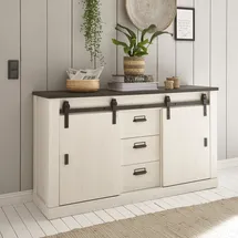 Home Affaire Sideboard HOME AFFAIRE "SHERWOOD", weiß (pinie weiß dekor), B:161cm H:91cm T:43cm, Sideboards, Sideboard, Holz Dekor, mit Scheunentorbeschlag und Apothekergriffen, Breite 161cm