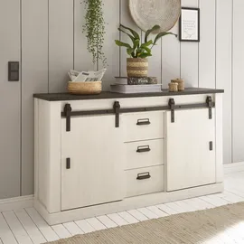 Home Affaire Sideboard HOME AFFAIRE "SHERWOOD", weiß (pinie weiß dekor), B:161cm H:91cm T:43cm, Sideboards, Sideboard, Holz Dekor, mit Scheunentorbeschlag und Apothekergriffen, Breite 161cm